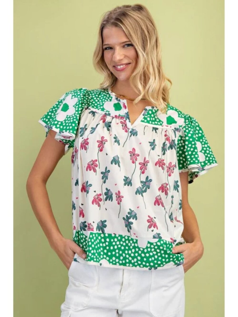 Mixed Print Short Sleeve Top